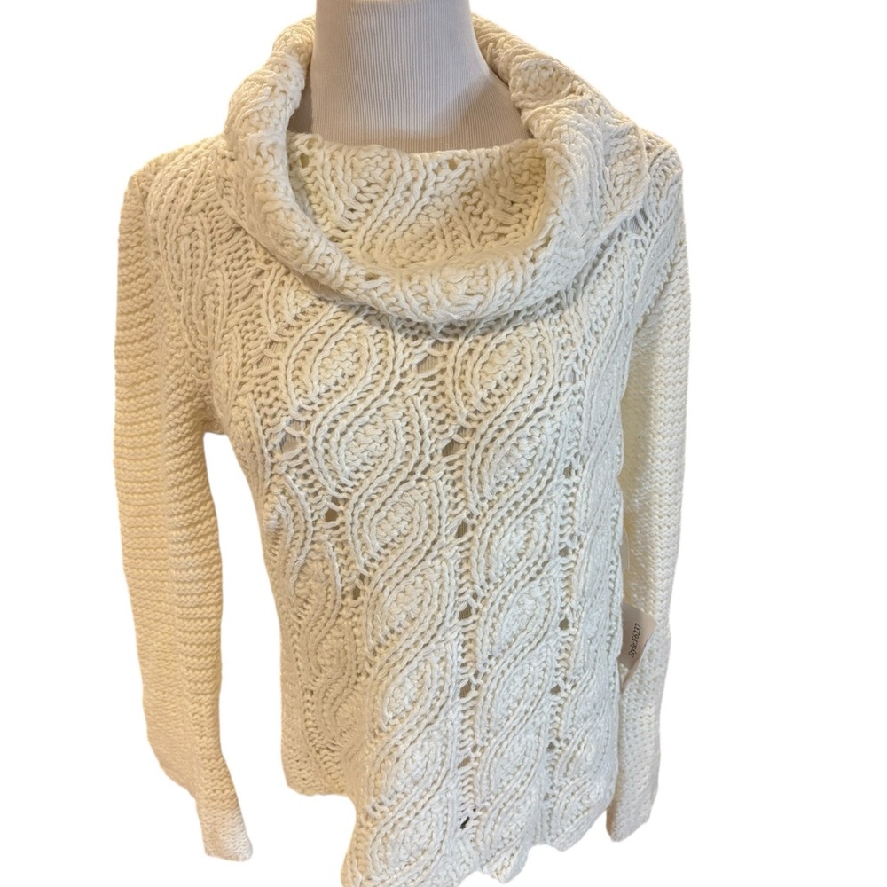 Joseph A White Cable Knit Cowl Neck Sweater